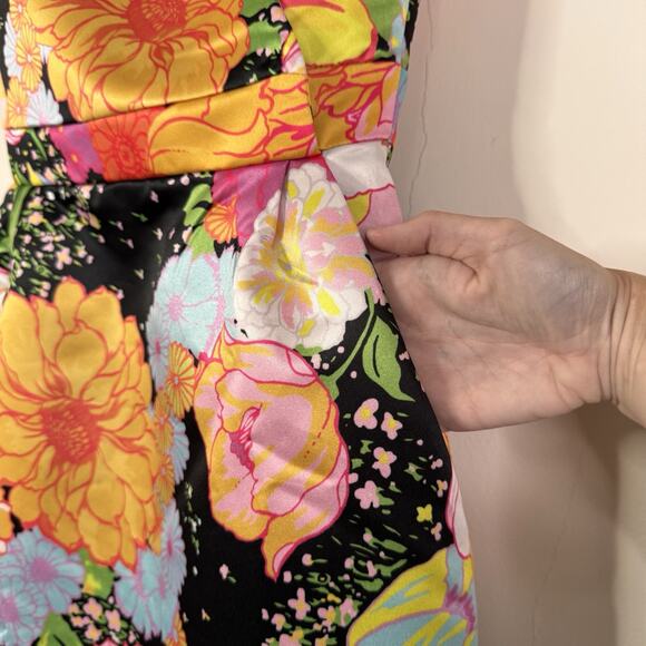 Richard Quinn Floral Print Midi Dress UK 8 US 4 AW18 Black Multicolor Satin NWT - Picture 7 of 13